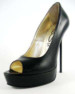 Stiletto platform open-toe court shoe with black calf leather upper, leather lining and leather sole, made in Italy exclusively for RoSa Shoes.